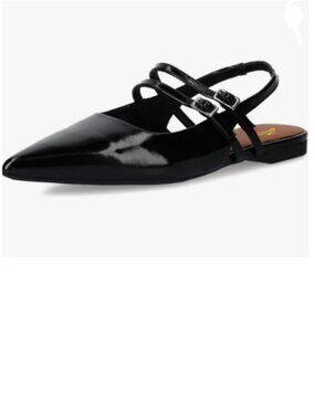 Zszszsu Black Pointed Toe Slingback Double Buckle Strap Chunky Low Heels Shoes